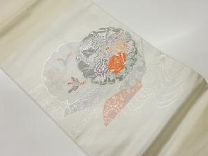 プラチナ箔雪輪に花鳥模様織出し名古屋帯